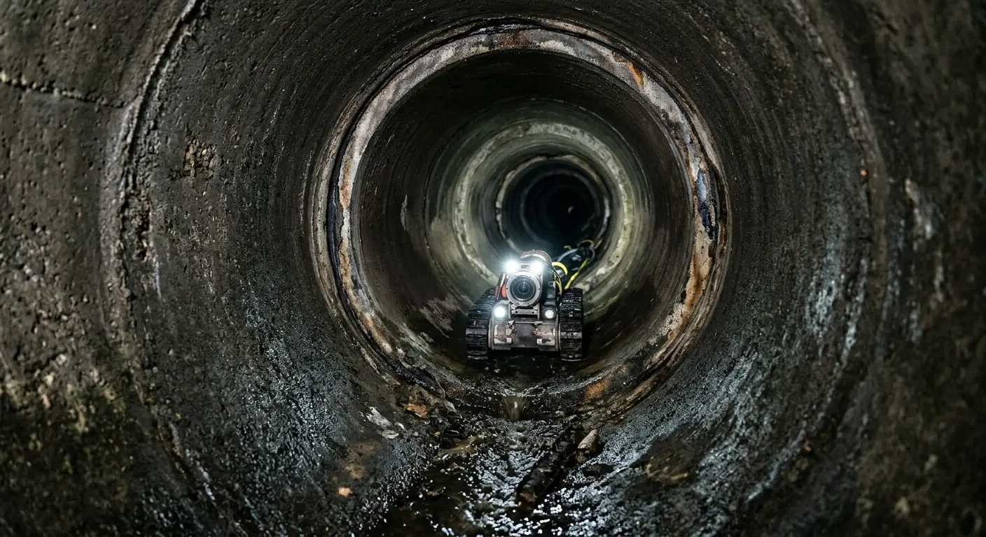 Robotic sewer camera inspecting pipe interior for Sewer Line Repair in North Liberty